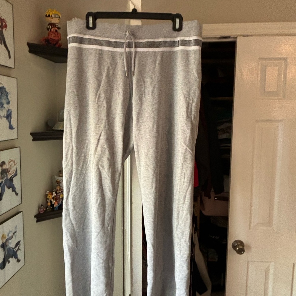 Gray Sweatpants with White Stripes